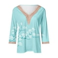 thumbnail image 5 of LEAVINGSUO Long Sleeve Shirts for Women, Fall Womens Tops Fashion Women's Summer V-Neck 3/4 Sleeve Print Casual T-Shirt Blouse, 5 of 5