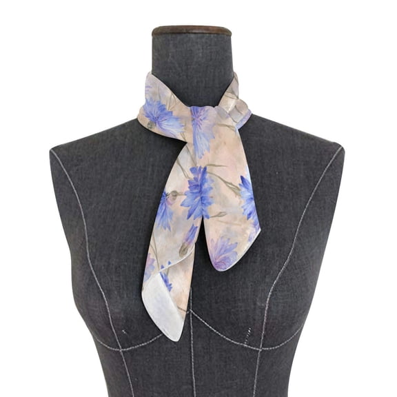 Square Scarf 24x24 Inch Elegant Blue-purple Cornflowers Silky Satin Sun Protection Neck Scarf for Women Multi-Purpose Head Wrap Bandana for Hair Bag Decoration
