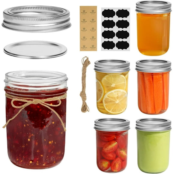 Small Mason Jars 8 oz 6Pcs, Half Pint Regular Mouth Mason Jar with Lids and Seal Bands, Glass Canning Jars for Jam, Jelly, Spice, Meal Prep, Honey, Shower Wedding Favors, DIY Candles Decor