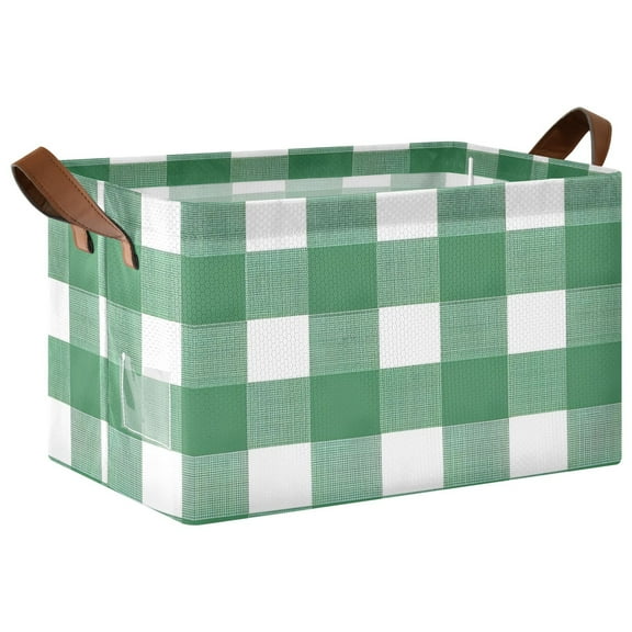 Ryvnso Green and White Checkered Pattern Storage Bins Large Basket Foldable Cube Toys Organizer with Handles 1 PC