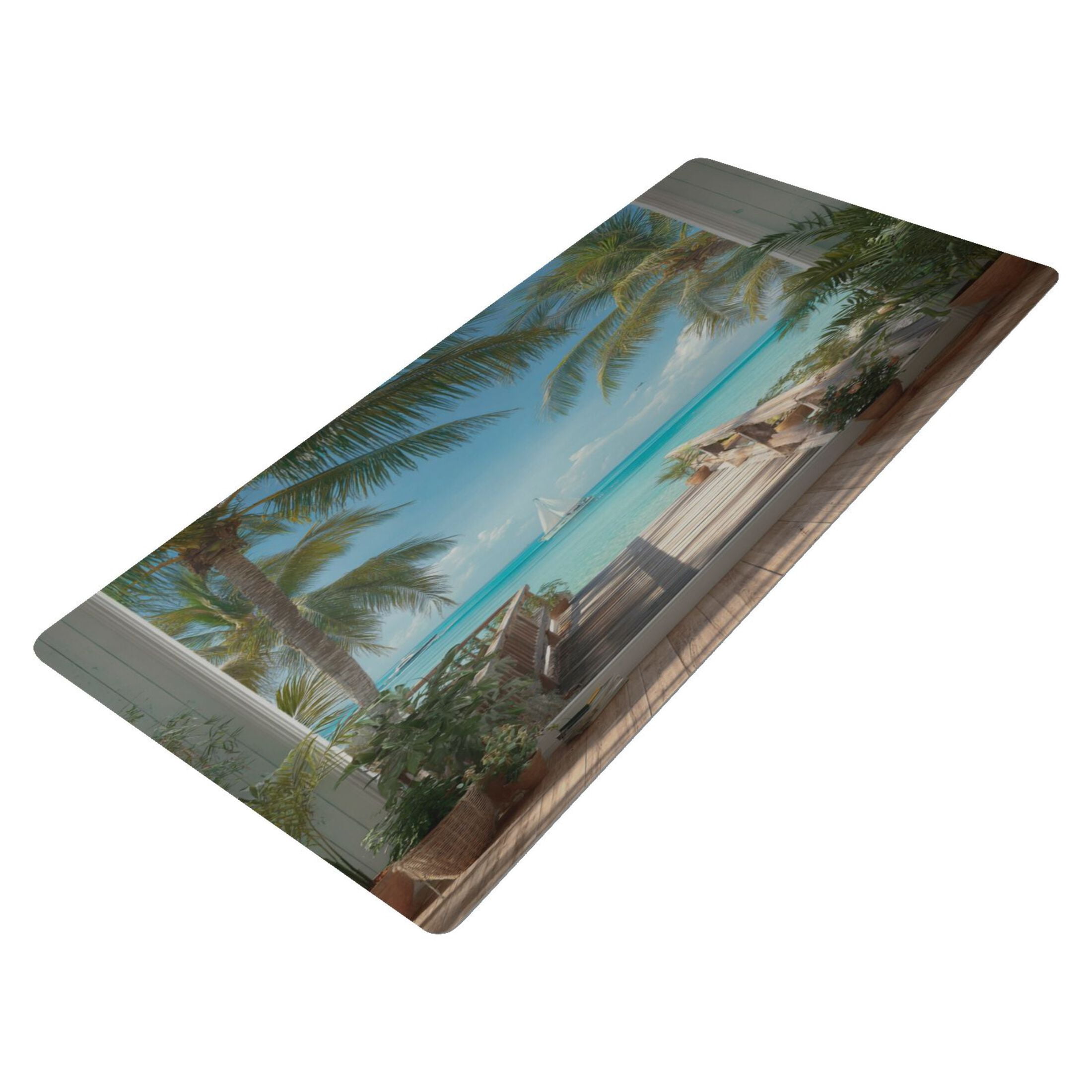 Leather Desk Pad Protector Mouse Pad Laptop Desk Mat Non-Slip Waterproof for Office and Home Giant Golden Whale Palm Trees and Ocean