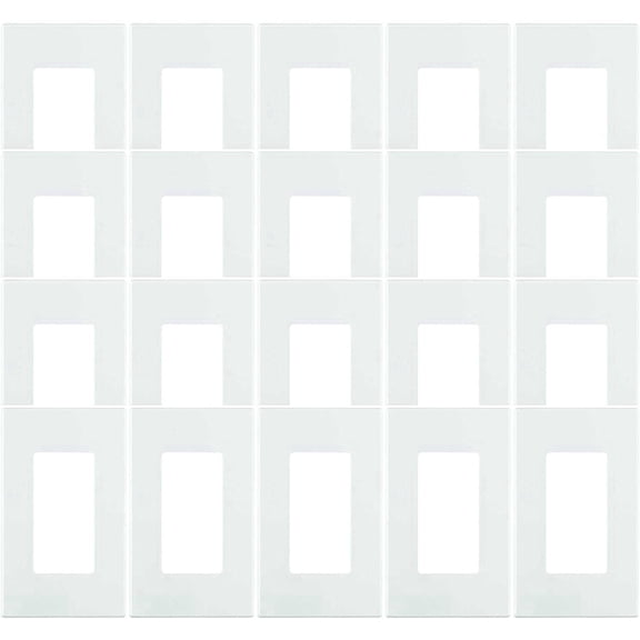 20 Pack - Screwless Wall Plates, Decorator Light Switch Covers, 80301-SW Polycarbonate (PC), Standard Size - White