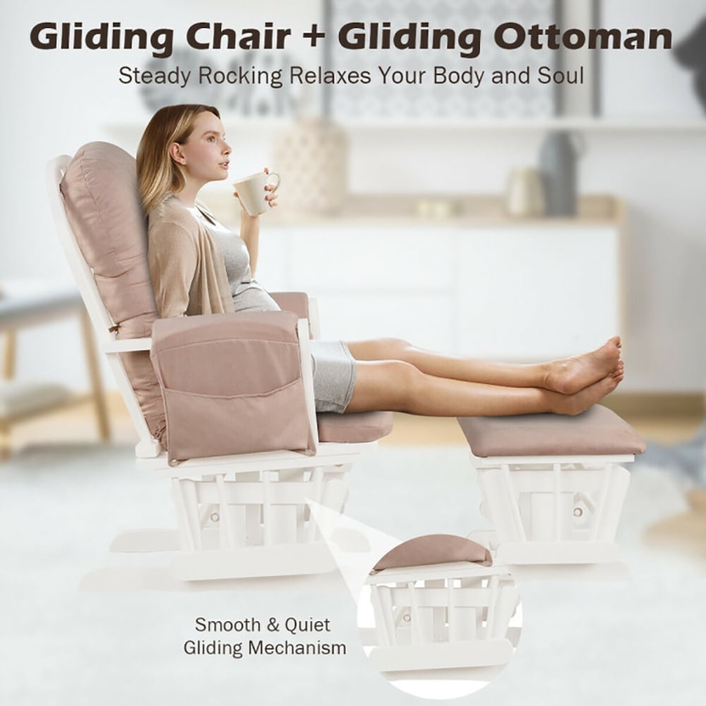 Finihen Glider and Ottoman Cushion Set, Wooden Rocking Nursery Chair with Cushioned Armrests Detachable Cushion, Upholstered Glider with Nursing Ottoman, for Napping, Nursing, Reading, Pink Finihen Glider and Ottoman Cushion Set, Wooden Rocking Nursery Chair with Cushioned Armrests Detachable Cushion, Upholstered Glider with Nursing Ottoman, for Napping, Nursing, Reading, Pink