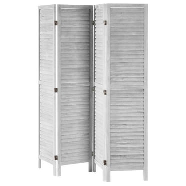 KFFKFF 4-Panel Folding Wood Room Divider, 66.9-Inch Tall Privacy Screen, Portable Indoor Partition for Home, Office, Restaurant, and Bedroom Separation (Light Grey)