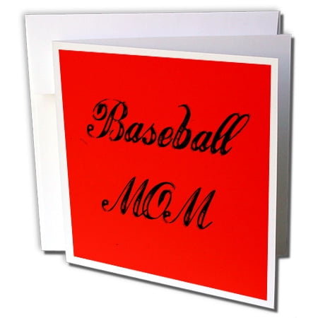 3dRose Baseball mom, red background - Greeting Card, 6 by 6-inch