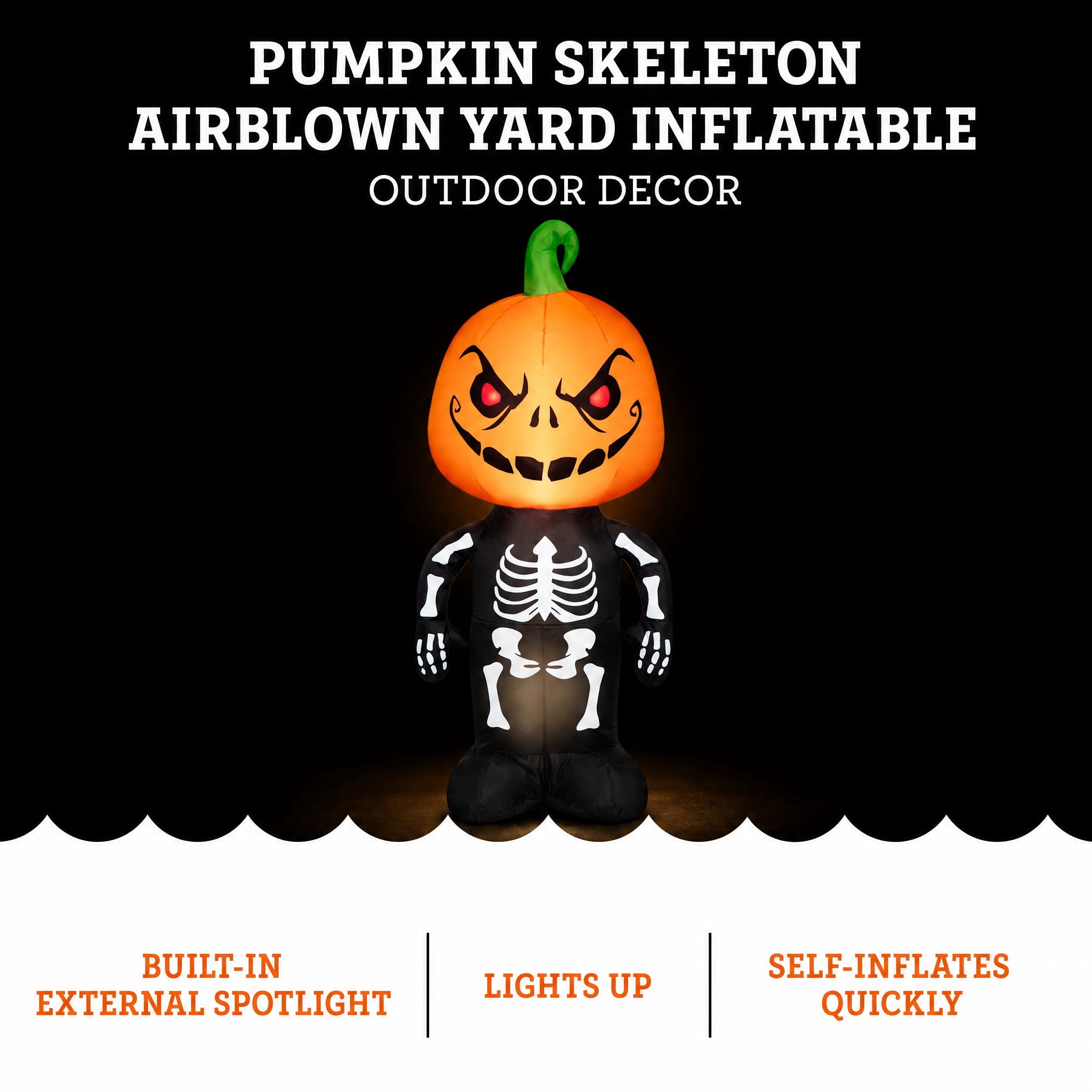 Pumpkin Skeleton Airblown Yard Inflatable, Multicolor, 4', Halloween by Way To Celebrate