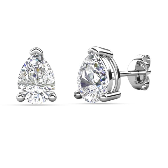 Cate & Chloe Mia 18k White Gold Plated Stud Earrings with 1ct Pear Cut Simulated Diamonds Gift for Women