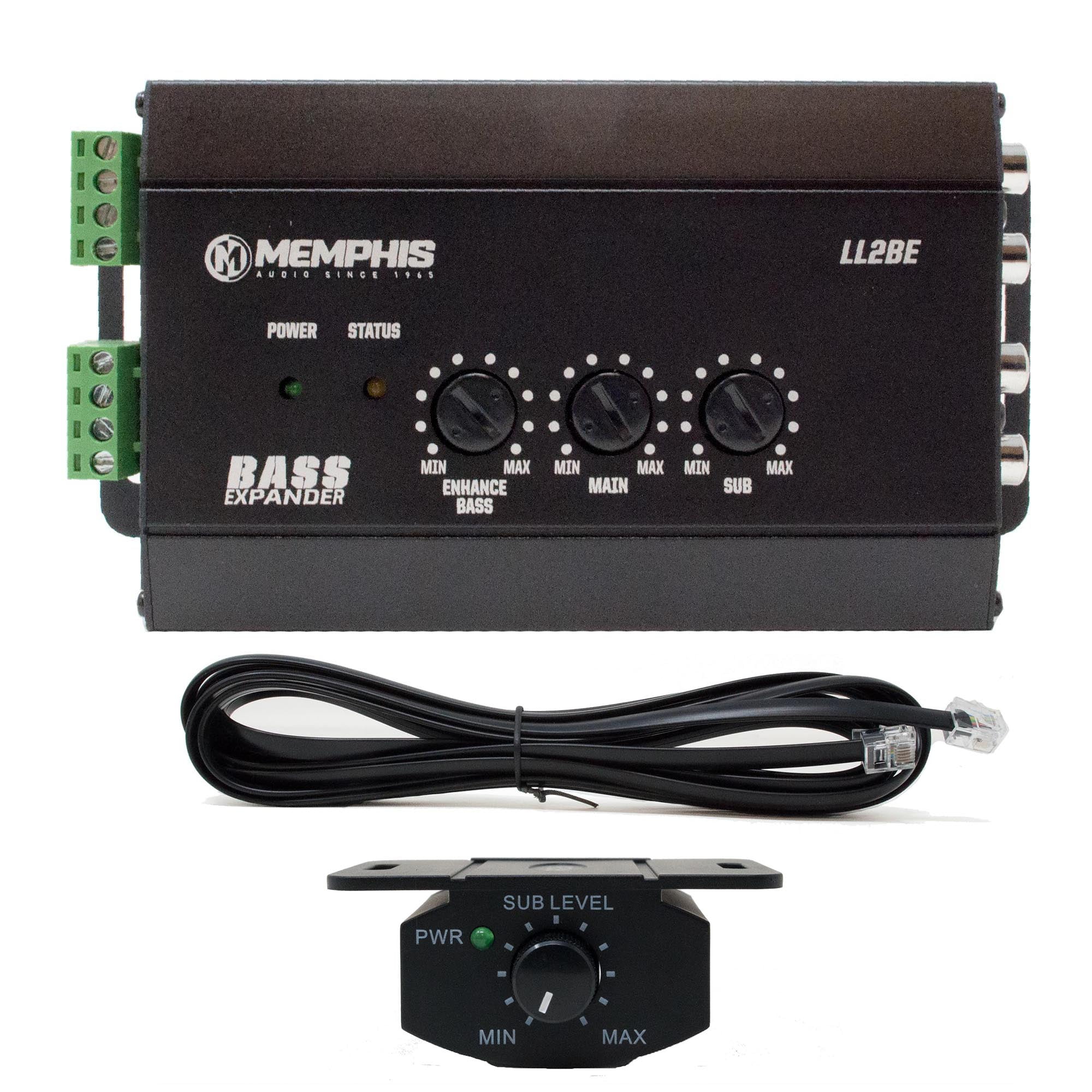 Memphis Audio SRX1200.1V 1200x1 at 1 Ohm SR Amplifier with 4GKIT 4-Gauge Amp Install Kit With ANL Fuse Holder and LL2BE 2-Channel Line Output Converter with Digital Bass Restoration