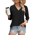 thumbnail image 4 of Texiao 3/4 Length Sleeve Women's Tops V Neck Casual Tunic Tops Basic Shirts Loose Fit Blouse, 4 of 9