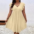 thumbnail image 2 of Rvasteizo Women V Neck Ruffle Sleeve Solid A Line Dress, 2 of 5