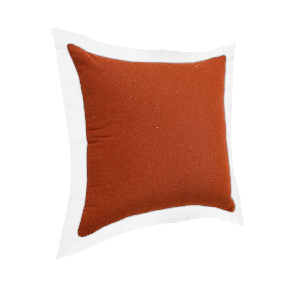 Harlow Hill Cinnamon/White Bordered Contemporary Cotton Throw Pillow Cover, 20" x 20"