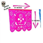 5 Pk Plastic Day of The Dead Decorations Outdoor, Dia de Muertos Banners Over 75 ft of Papel Picado B45