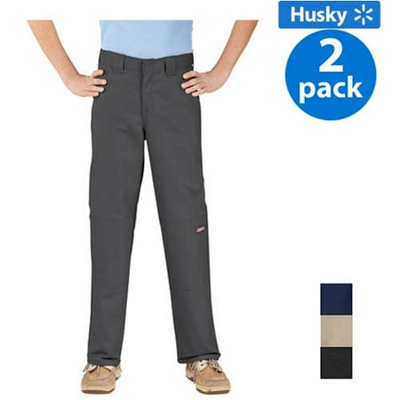 Dickies Husky Boys Double-Knee Twill Pants, 2-Pack Value Bundle