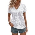 thumbnail image 4 of QAFOPEH Women Lace Patchwork V Neck Short Sleeve Solid Color Top, 4 of 7