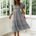 thumbnail image 4 of Vivianyo HD Women's Square Neck Midi Dress, Puff Sleeves with Layered Ruffles, A-Line Dress with A Cinched Waist and Pleats, Women's L, Sizes S-2XL, 4 of 6
