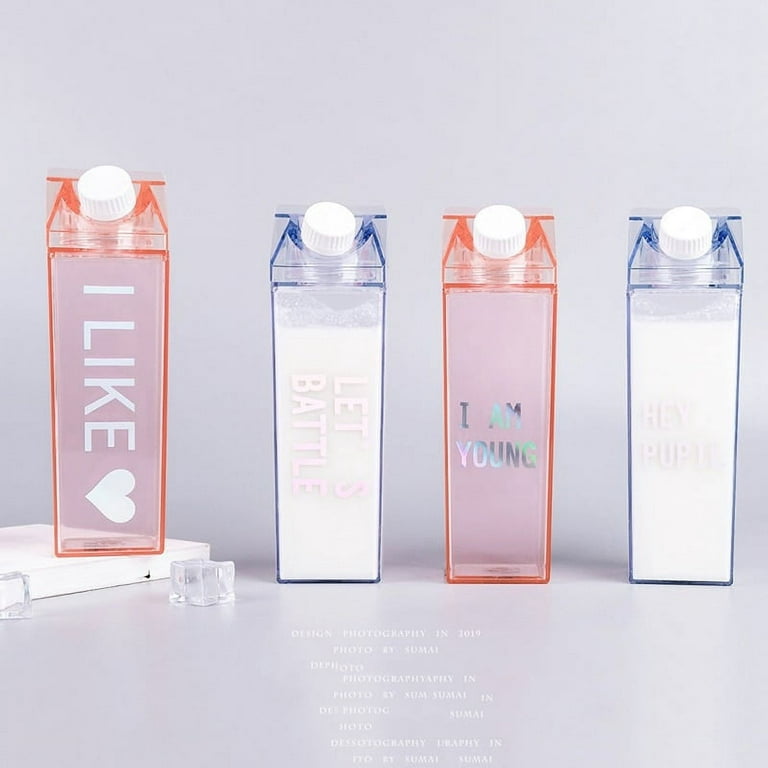 Clear Milk Carton Water Bottle Strawberry Kawaii