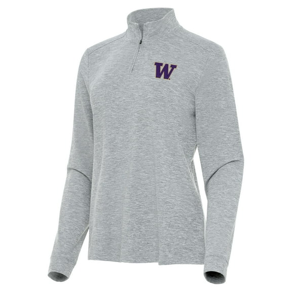 Women's Antigua  Heather Gray Washington Huskies Mentor Long Sleeve Quarter-Zip Mock Polo