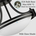 thumbnail image 5 of Claxy 12 in Dimmable 2-Light Black Bathroom Flush Mount Lights with Milk Glass Bowl Shade for Kitchen Bedroom, 5 of 7