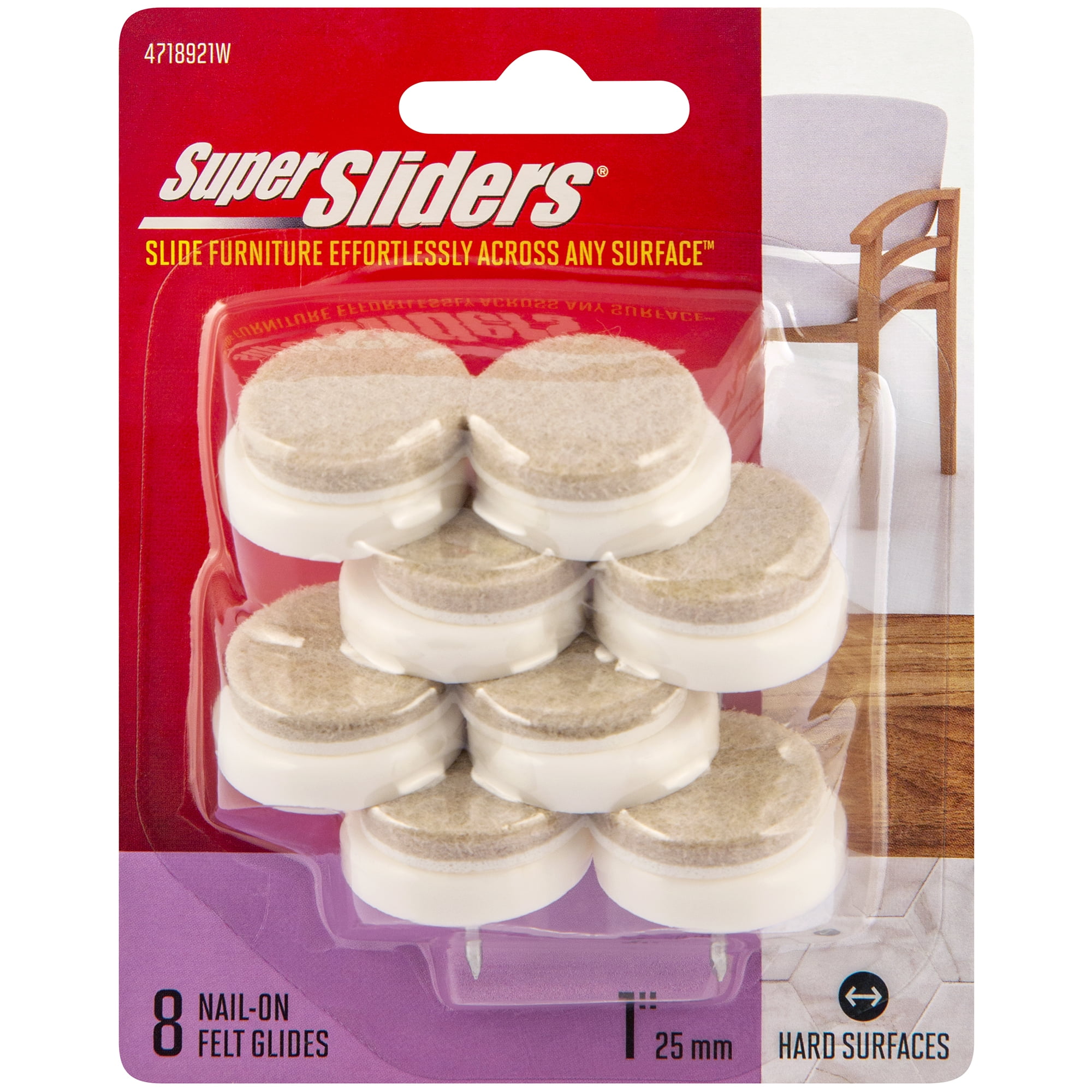 Super Sliders 1" Round Nail on Felt Furniture Pad for Straight Legs Beige, 8 Pack