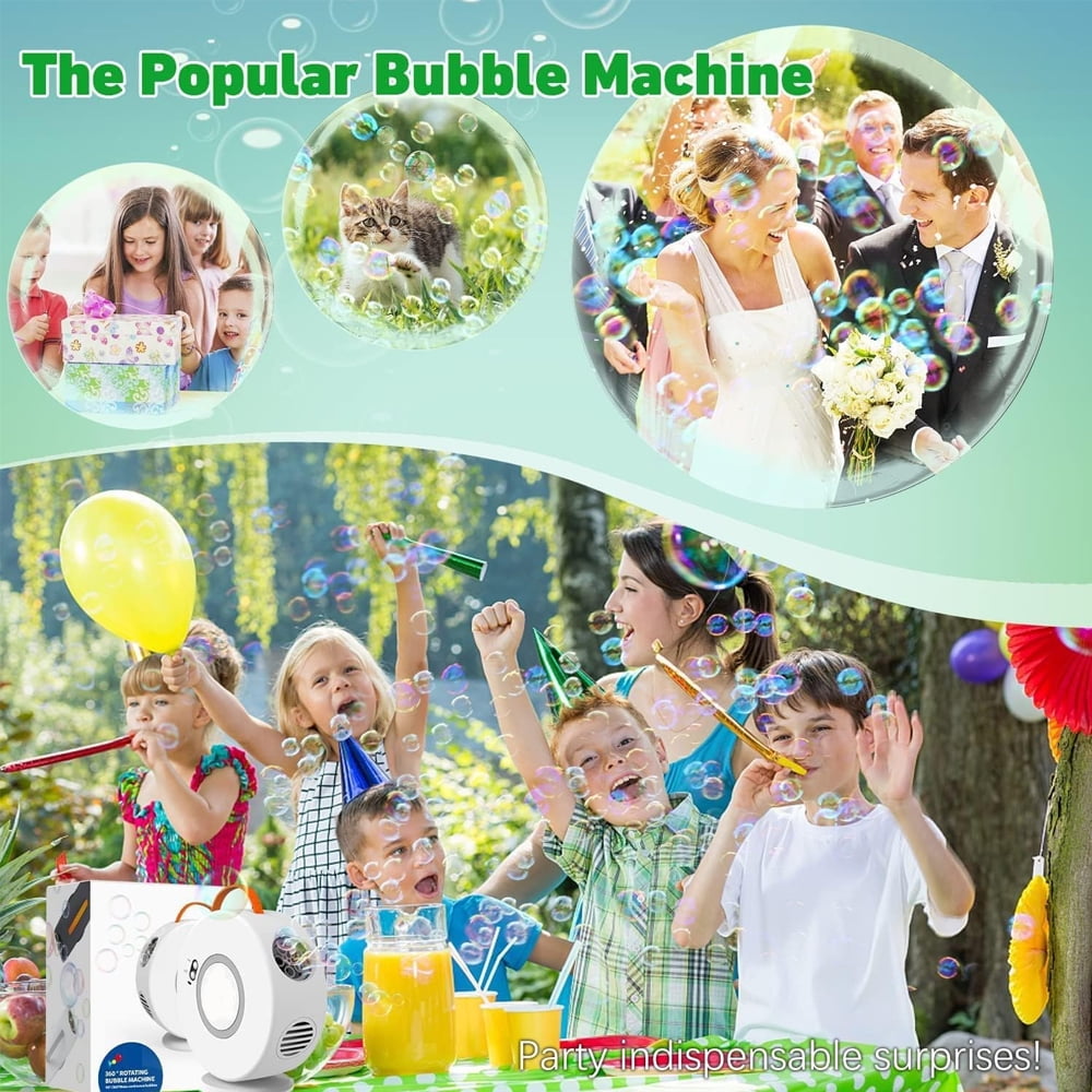 Bubble Machine for Kids,Automatic Bubble Blower Rechargeable, Auto Rotatable Portable Bubble Maker Electric Bubbles Toy,Electric Bubbles Toy for 3 4 5 Year Old,Outdoor Wedding Party Gifts