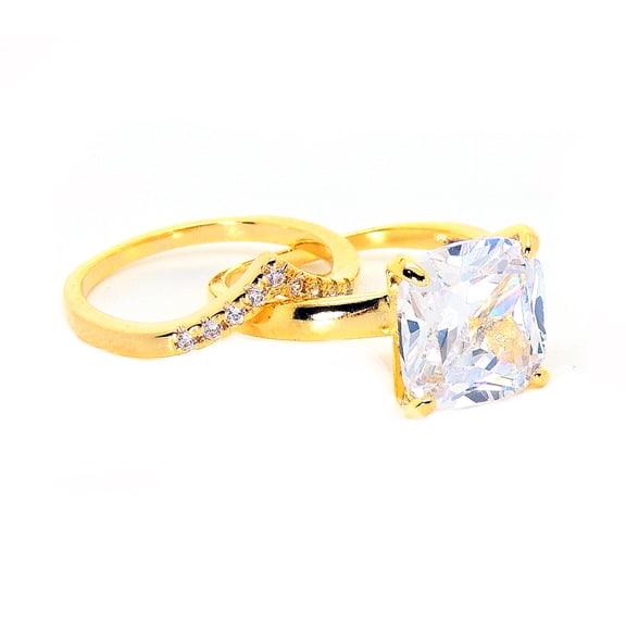 Arlyn Wedding Ring Set for Women CZ Gold Tone Engagement Ring Matching Band Ginger Lyne Collection