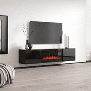 Cali BL-EF Floating Fireplace TV Stand for TVs up to 80, Modern High Gloss 72 Entertainment Center, Wall Mounted Electric Fireplace TV Media Console with Storage Cabinets