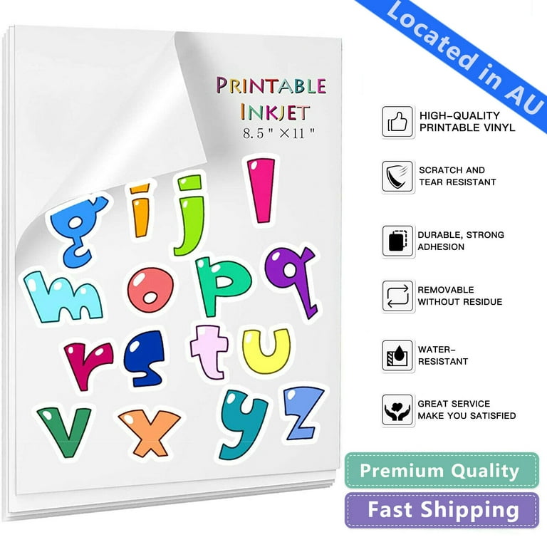  Printable Vinyl - Sticker Paper for Inkjet Printer (25 Sheets,  8.5 x 11, Anti Jam) - Glossy Printable Sticker Paper - Inkjet Printable  Waterproof Sticker Paper - Make Labels and Decal : Office Products