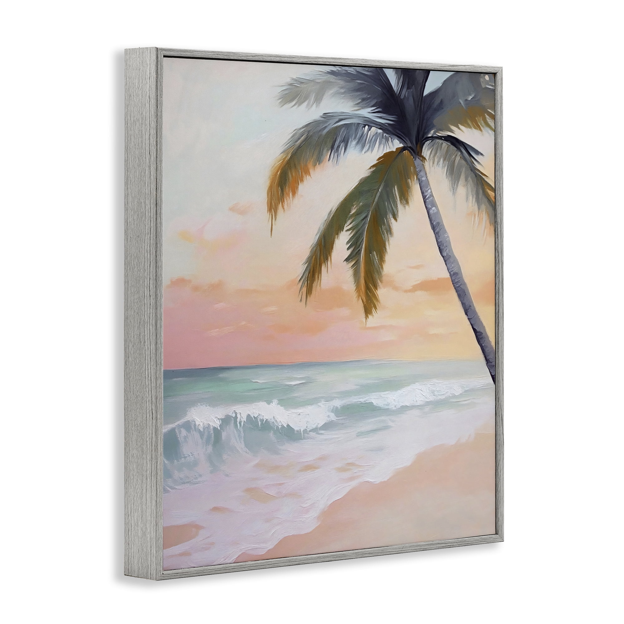 Stupell Industries Tranquil Sunset & Beach Palm Gray Framed Giclee Art, design by Creative Studio