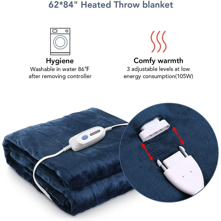 Maxkare Electric Heated Blanket Twin Size 62 x 84 with 4 Heating Levels u0026  10H Auto-off, Machine Washable, Blue - Walmart.com