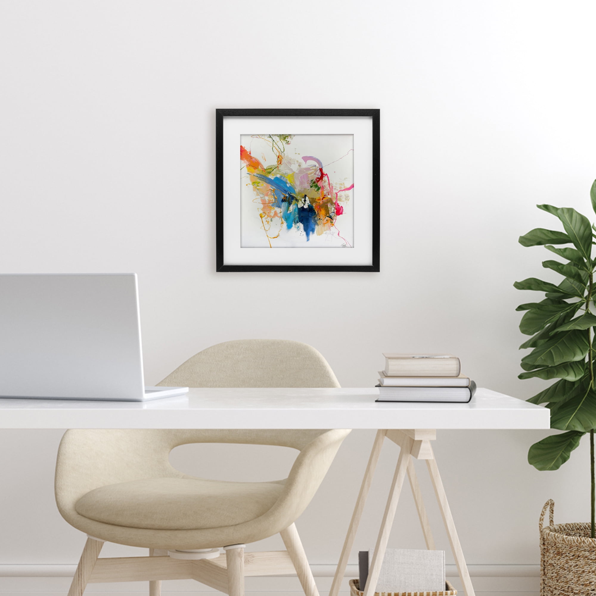 Confident Pink Abstraction Black Framed Print Under Glass, design by Design Fabrikken