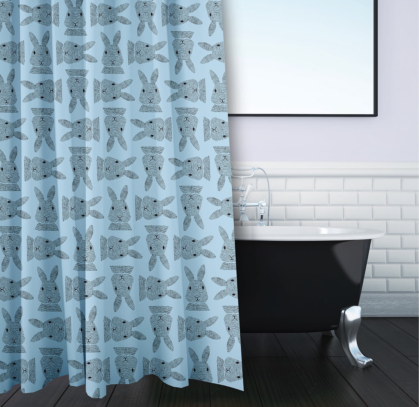 Simply Daisy 70" W x 73" L Criss Cross Bunnies Polyester Shower Curtain, After Rain Blue [1 Ct]