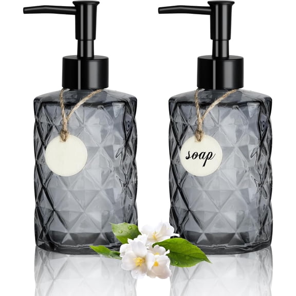 TPBSITNS 2 Piece Soap Dispenser Glass, 330ml Soap Dispenser Black with Pump, Refillable Pump Dispenser Soap Dispenser Dishwasher for Kitchen Bathroom, for Soap Lotion Shampoo Hand Soap