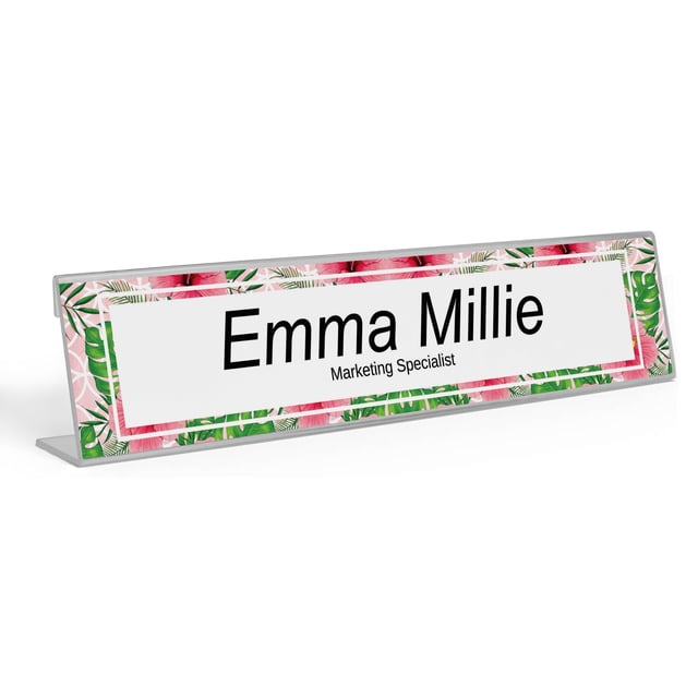 Printtoo Personalized Desk Name Plate Pretty Tropical Flower Custom Acrylic Office Desk Name Plate Accessory 2x10 Inches