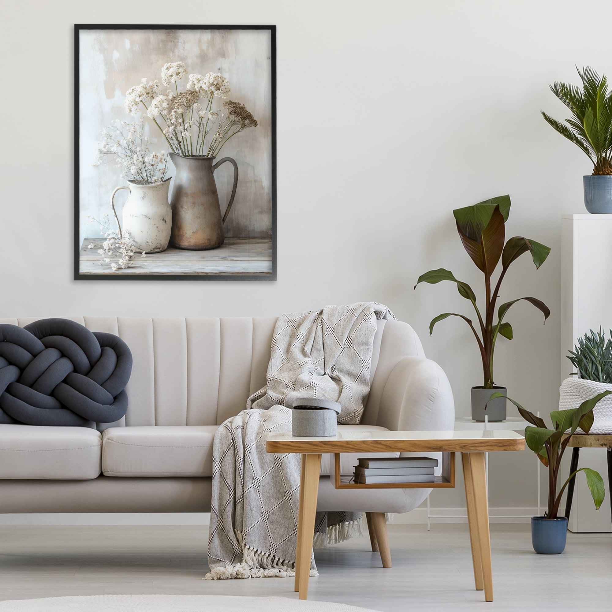 Stupell Industries Rustic Flower Arrangement in Pitchers Black Framed Giclee Art, design by Creative Studio