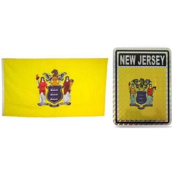 Wholesale Combo Set State of New Jersey 3x5 3’x5’ Flag and 3"x4" Decal