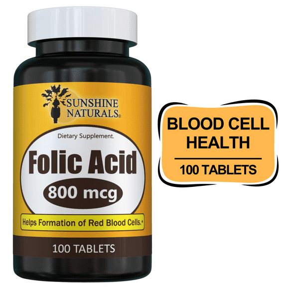 Sunshine Naturals Folic Acid 800mcg, 100 Tablets