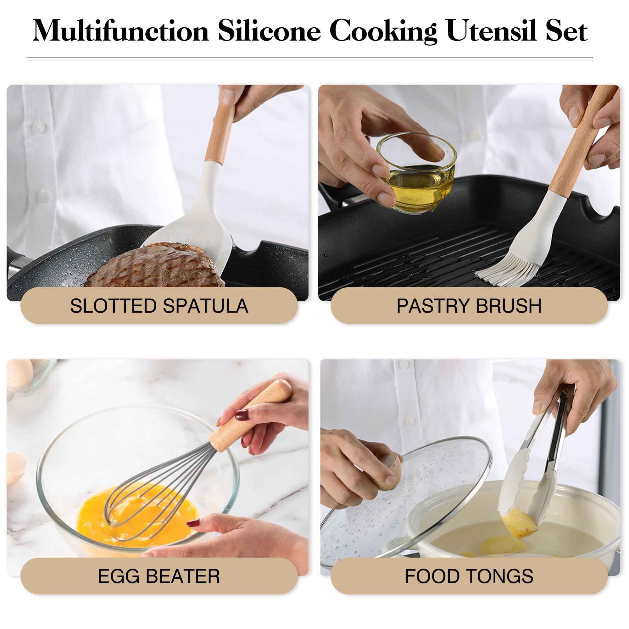 Silicone Kitchenware Set, 44-Piece Non-Stick Cooking Utensils Kitchen Set, Non-Stick 446°F/230°C Heat-Resistant Cookware (white)