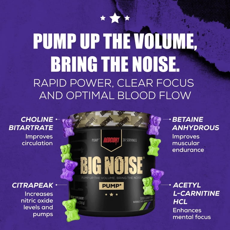 Redcon1 Big Noise, Pump Formula, Sour Gummy Bear, Energy Workout Powder (30  Servings)