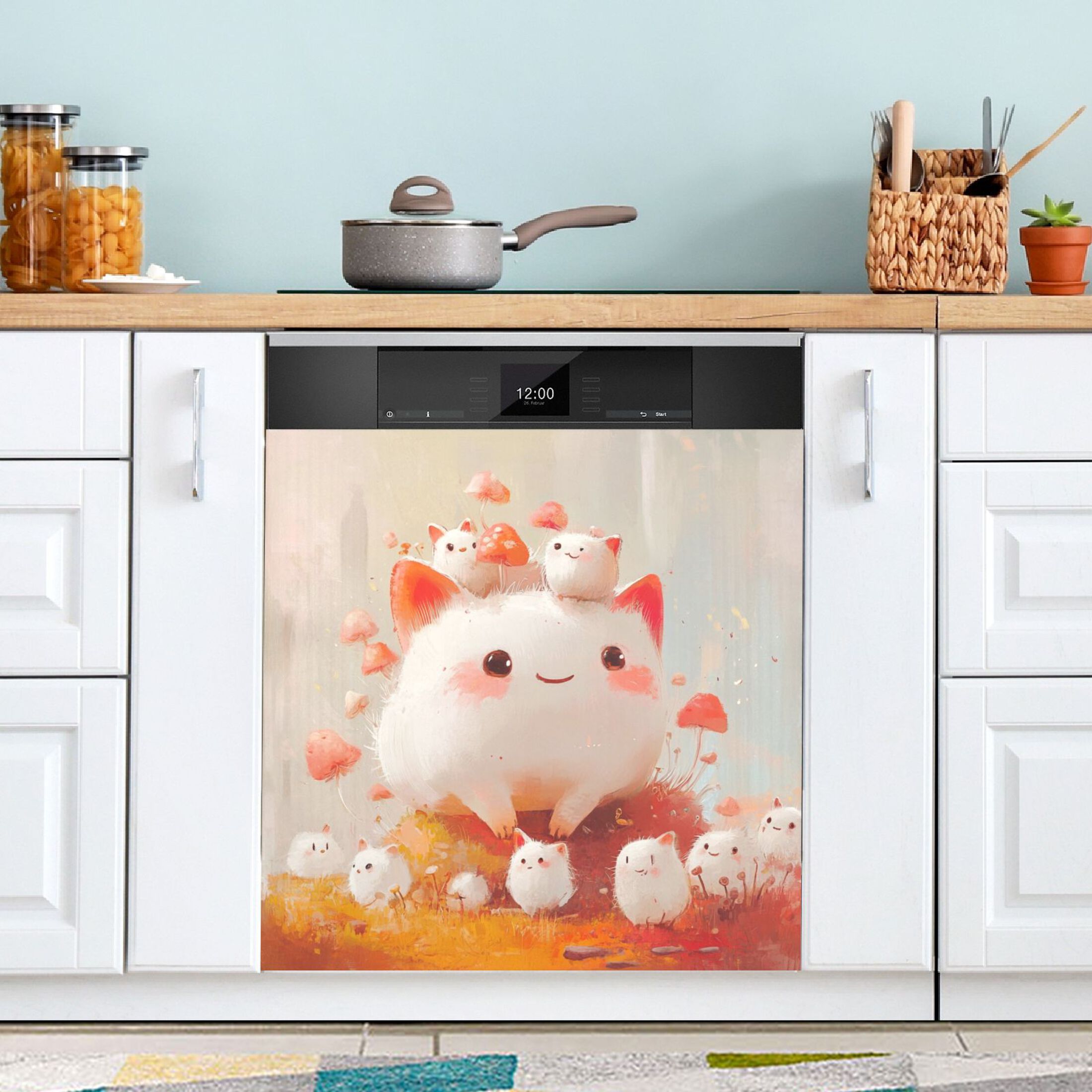 Dishwasher Magnetic Sticker 23x26 Inch Refrigerator Magnetic Sticker Washing Machine Magnetic Sticker Kitchen Panel Magnetic Sticker Home Decor White Cartoon Monster