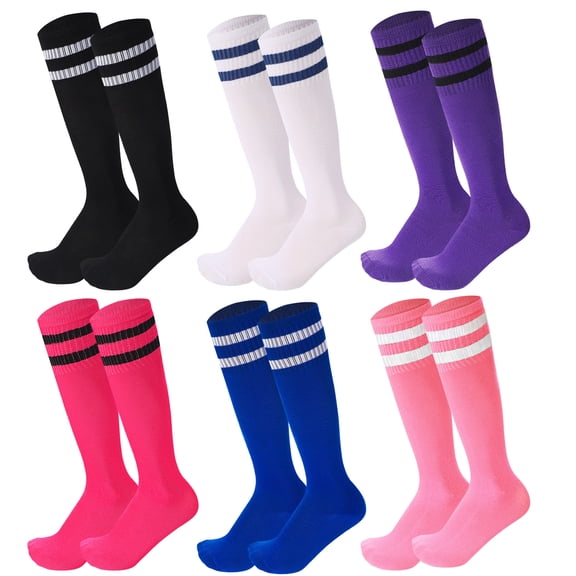 Hengguang 6 Pairs Kids Football Socks - Breathable Soccer Socks for Boys & Girls (Ages 8-12), Youth Sports Socks for Running, Training, Rugby, Hockey