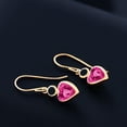 thumbnail image 4 of Gem Stone King 14K Yellow Gold Pink Created Sapphire and Black Onyx French Wire Dangle Hook Earrings for Women (1.80 Cttw, Gemstone September Birthstone, Heart 6MM, Round 3MM), 4 of 4