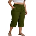 thumbnail image 3 of Diufon Womens Plus Size Capri Pants Summer Elastic High Waist Comfy Capris with Pockets Vacation Beach Trousers, 3 of 9