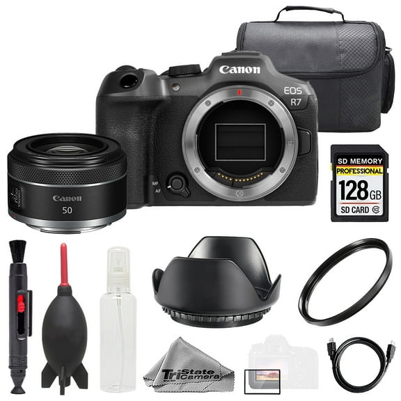 Canon EOS R7 Camera   RF 50mm f/1.8 STM Lens  128GB  Bag  UV Filter- Basic Kit (International Version)