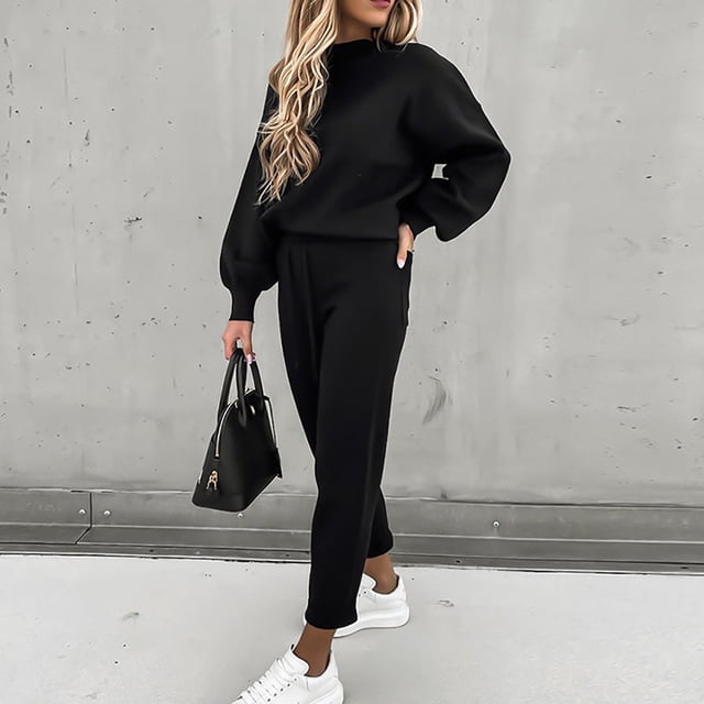 ICHUANYI Clearance Women Casual Solid Color Two Piece Long Pants Hooded Pullover Long Sleeve Sweatshirts Sets(Black, M) ICHUANYI WER2023080816131