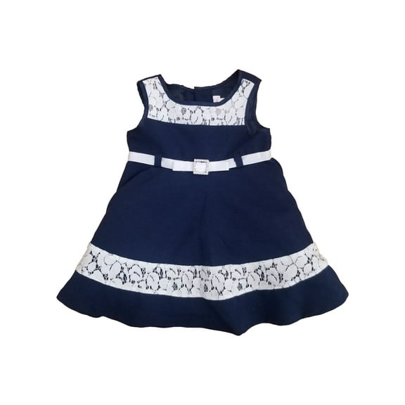 Youngland Infant Girls Navy Blue & White Lace Sleeveless Dress w/ Panty 18m