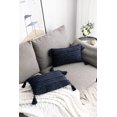 thumbnail image 3 of ZECATL Nave Blue Throw Pillow Covers: 2 Pack 12x20 Inch Boho Striped Cotton Linen Rectangular Decorative Pillow Cases with Tassels for Farmhouse Couch Sofa Chair, 3 of 7