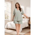 thumbnail image 2 of Homlouue Plus Size Women's Pajama Sets,Ribbed Knit Cooling Summer Lounge Set with Pockets,V-Neck Button Down Short Sleeve Top and Shorts,3XL,Green, 2 of 8
