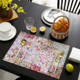 thumbnail image 3 of Pioneer Flower Floral Print Pattern Summer Placemats Table Placemats Set Of 6-Linen Kitchen Washable Placemats Table Mats 12x18 Inch Non-Slip Heat Resistant, 3 of 5