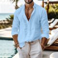 thumbnail image 2 of Gaukiv Long Sleeve Shirts for Men Solid Stand Collar Open Front Relaxed Fit Lightweight Blouses Basic Tops Light Blue 3XL, 2 of 5