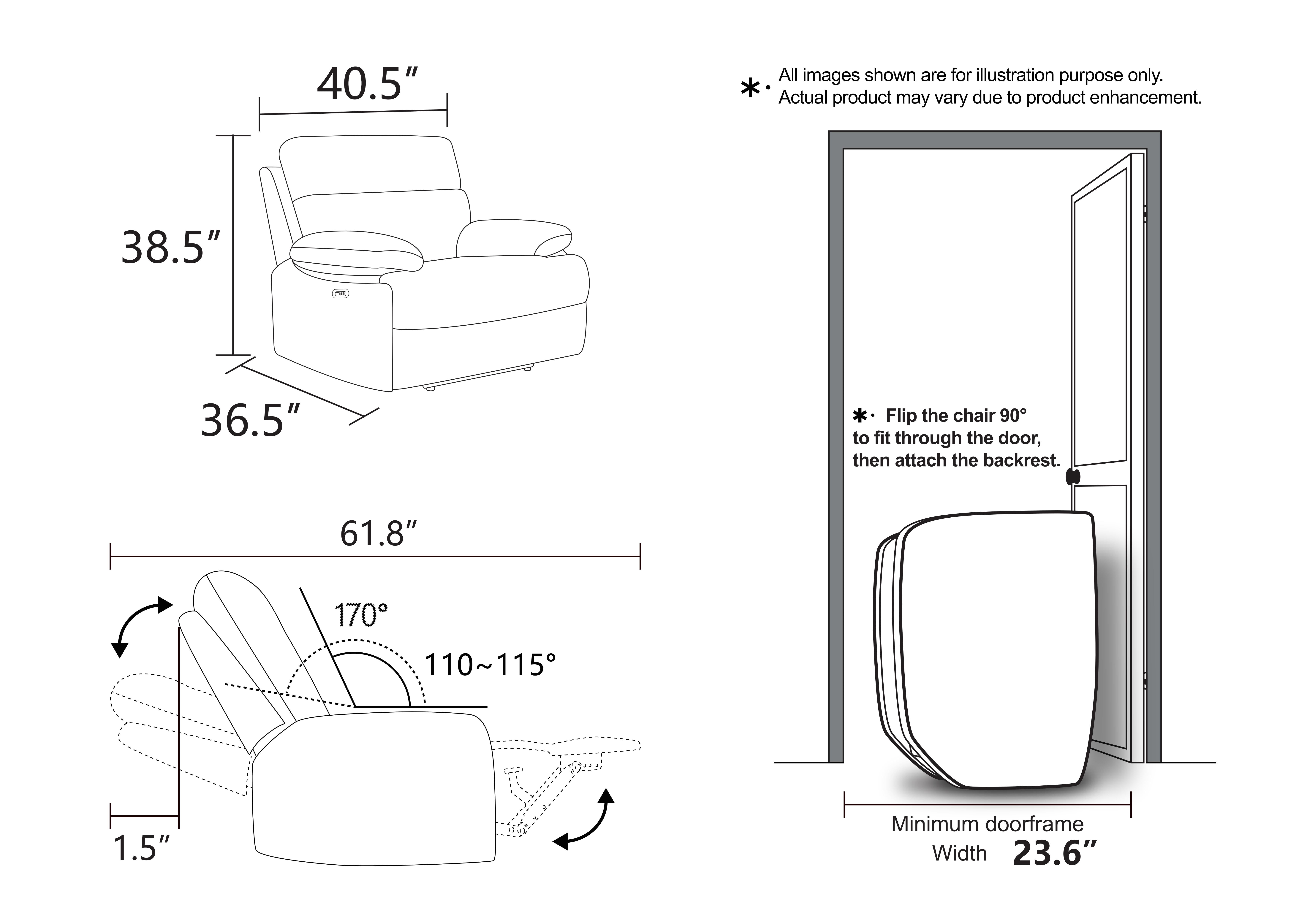 Gewnee Power Recliner Chair, Adjustable Reclining Lounge Chair with USB Ports, LED Lights, Flocking Upholstered Single Sofa Recliner for Living Room, Office, Brown&Blackish Gray